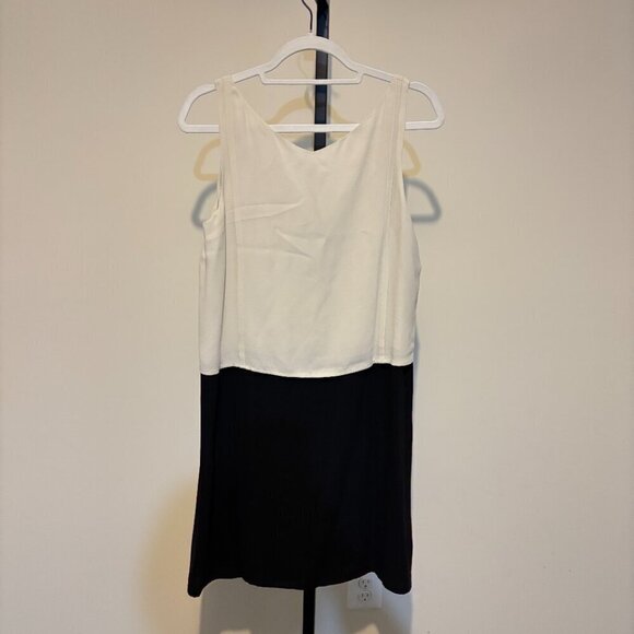 Eileen Fisher Silk Two Tone V Neck Sleeveless Shift Dress Bone Black - Picture 10 of 10